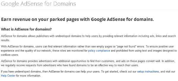 Google parked domain page